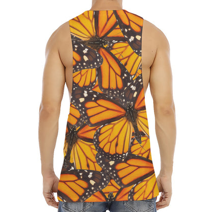 Orange Monarch Butterfly Pattern Print Men's Muscle Tank Top