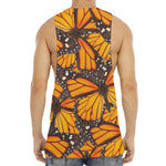 Orange Monarch Butterfly Pattern Print Men's Muscle Tank Top
