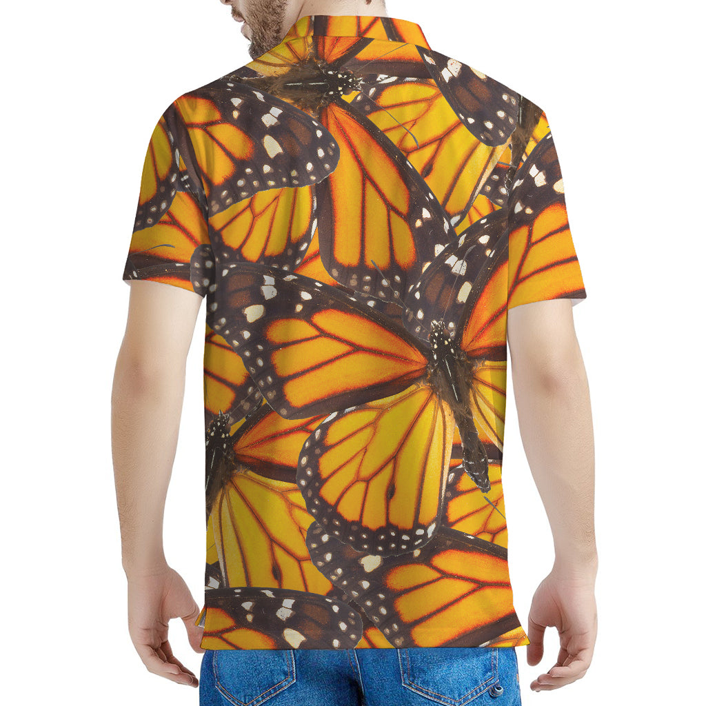 Orange Monarch Butterfly Pattern Print Men's Polo Shirt