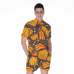 Orange Monarch Butterfly Pattern Print Men's Rompers