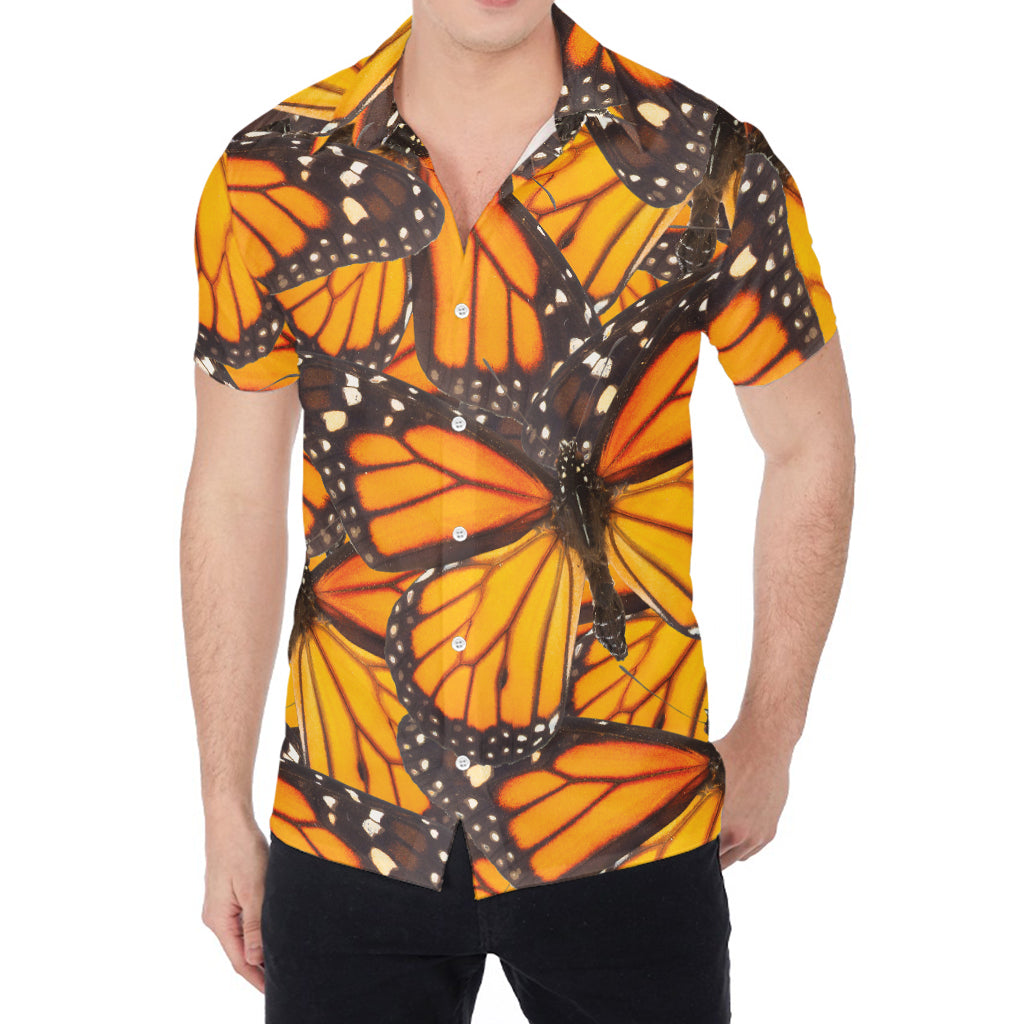 Orange Monarch Butterfly Pattern Print Men's Shirt