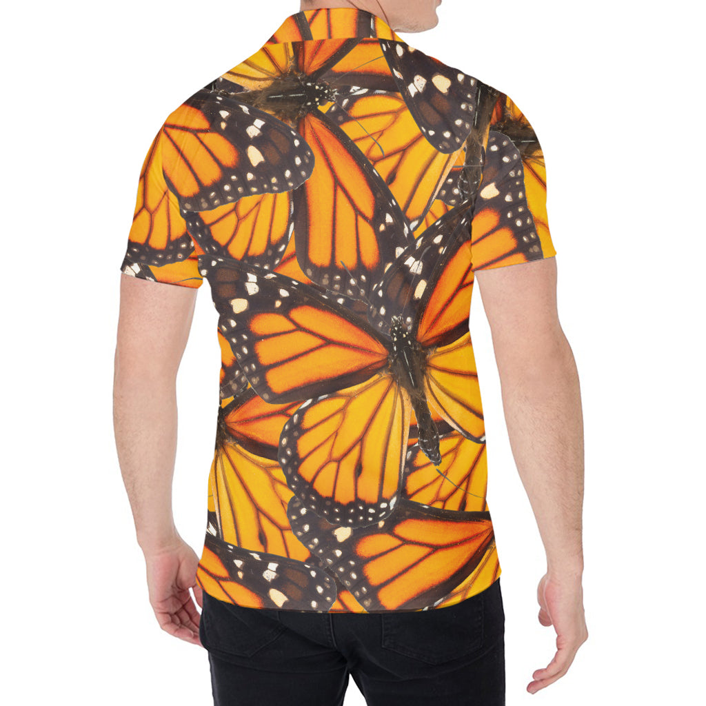 Orange Monarch Butterfly Pattern Print Men's Shirt