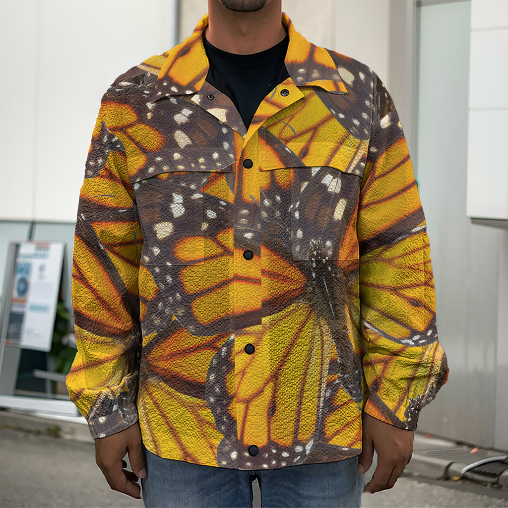 Orange Monarch Butterfly Pattern Print Men's Shirt Jacket