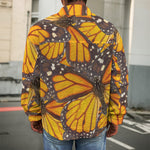 Orange Monarch Butterfly Pattern Print Men's Shirt Jacket