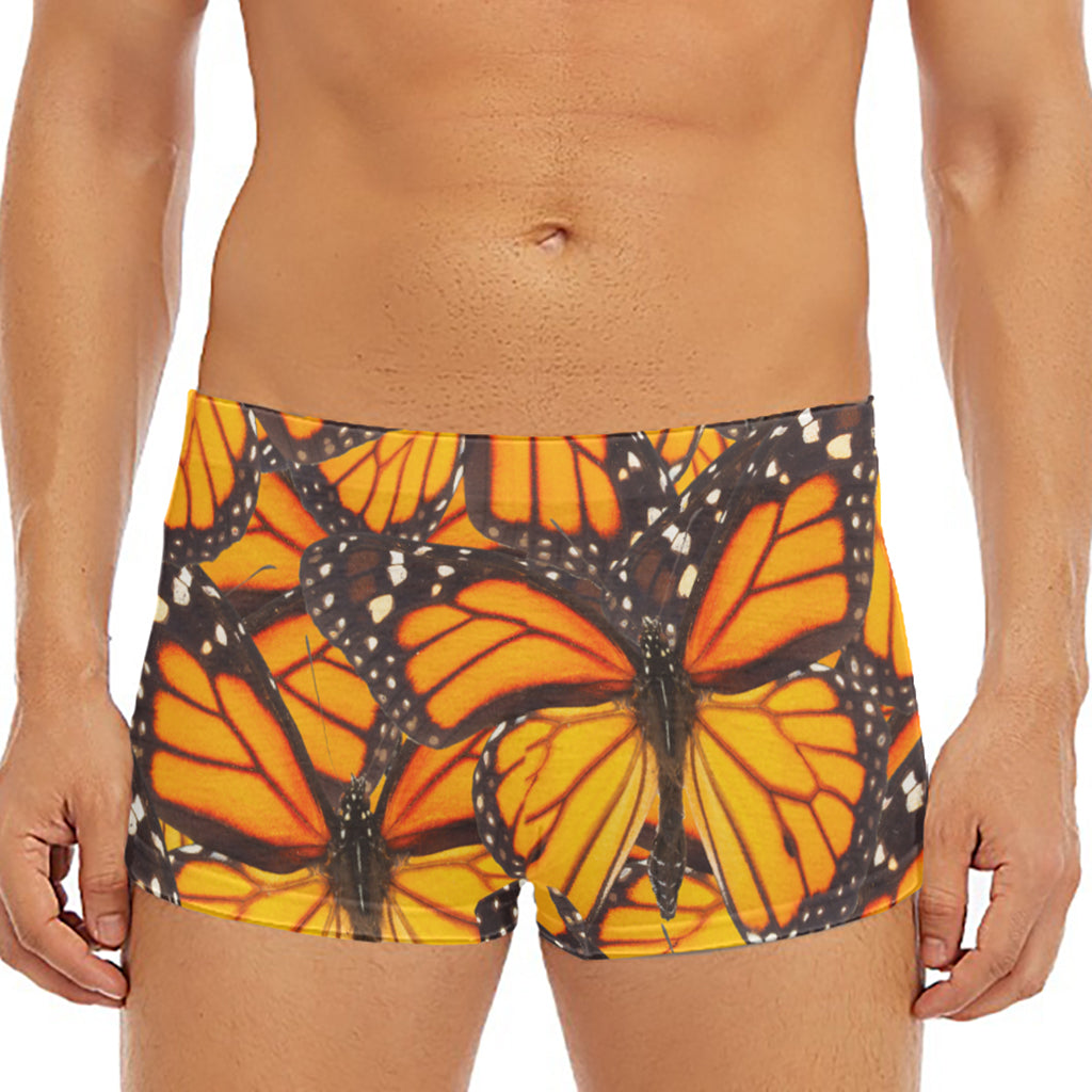 Orange Monarch Butterfly Pattern Print Men's Short Boxer Briefs