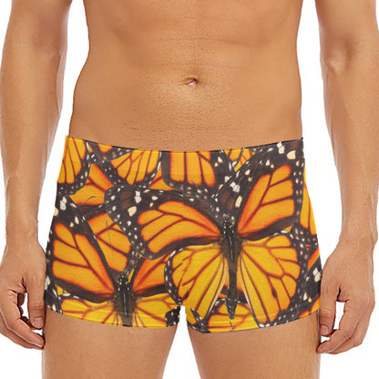 Orange Monarch Butterfly Pattern Print Men's Short Boxer Briefs
