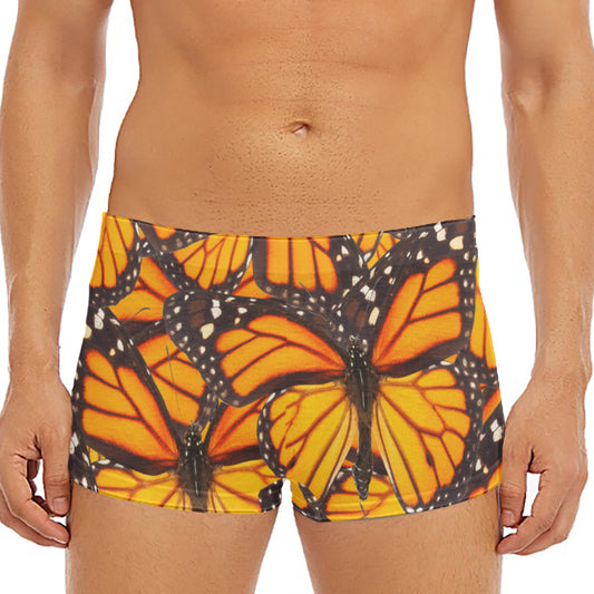 Orange Monarch Butterfly Pattern Print Men's Short Boxer Briefs