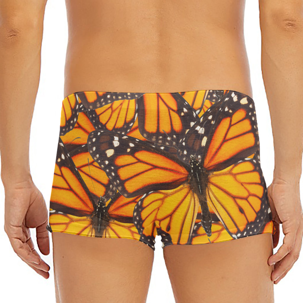 Orange Monarch Butterfly Pattern Print Men's Short Boxer Briefs