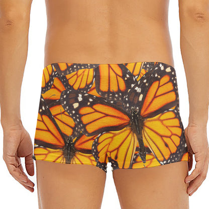 Orange Monarch Butterfly Pattern Print Men's Short Boxer Briefs