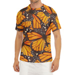 Orange Monarch Butterfly Pattern Print Men's Short Sleeve Rash Guard