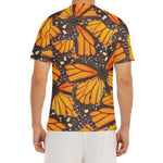 Orange Monarch Butterfly Pattern Print Men's Short Sleeve Rash Guard