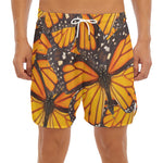 Orange Monarch Butterfly Pattern Print Men's Split Running Shorts