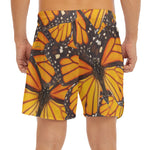 Orange Monarch Butterfly Pattern Print Men's Split Running Shorts