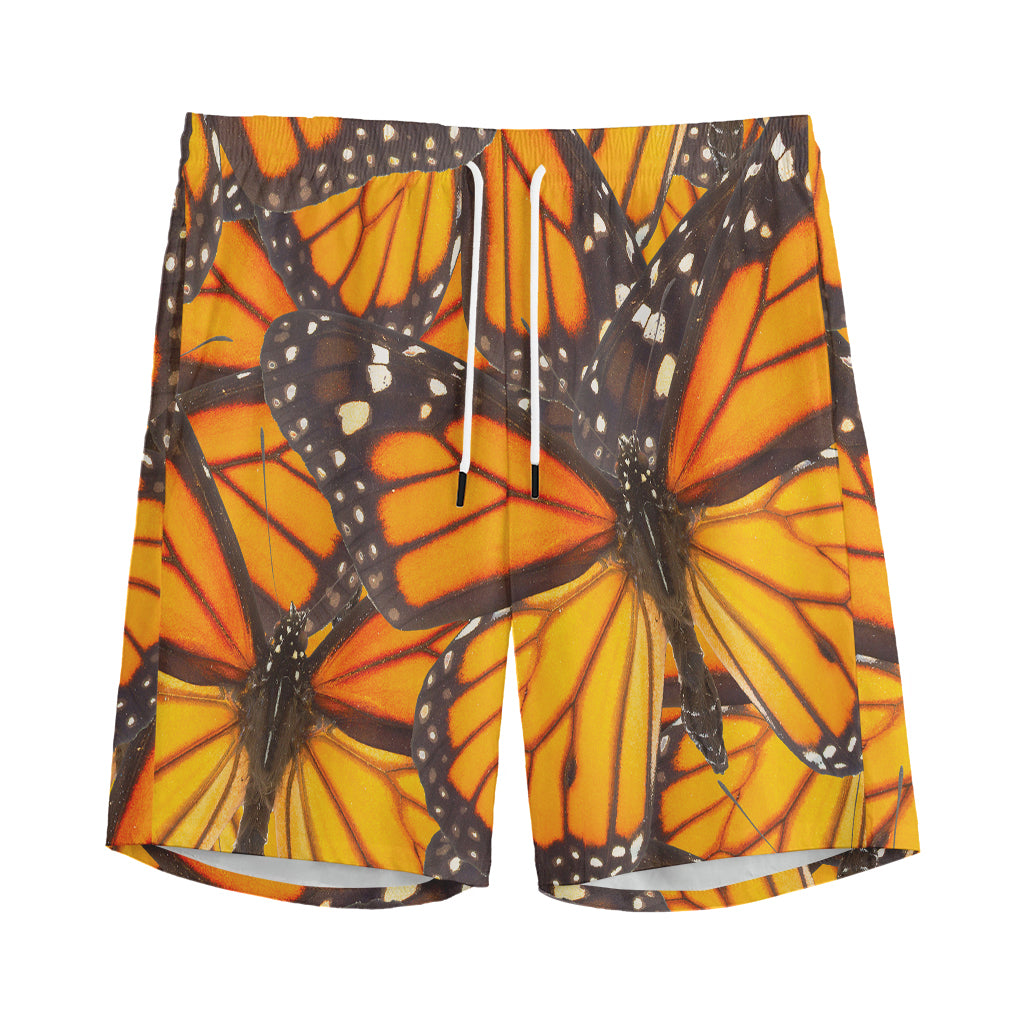 Orange Monarch Butterfly Pattern Print Men's Sports Shorts