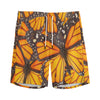 Orange Monarch Butterfly Pattern Print Men's Sports Shorts