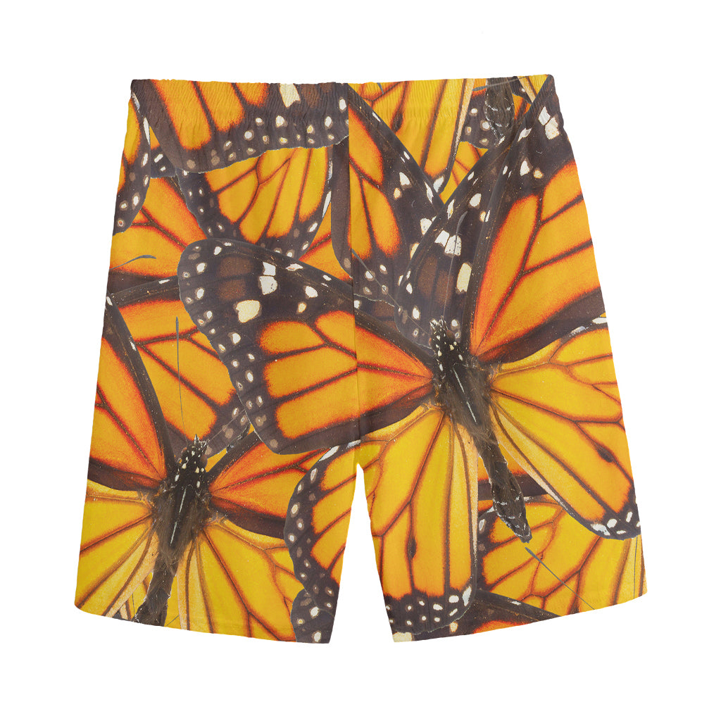 Orange Monarch Butterfly Pattern Print Men's Sports Shorts