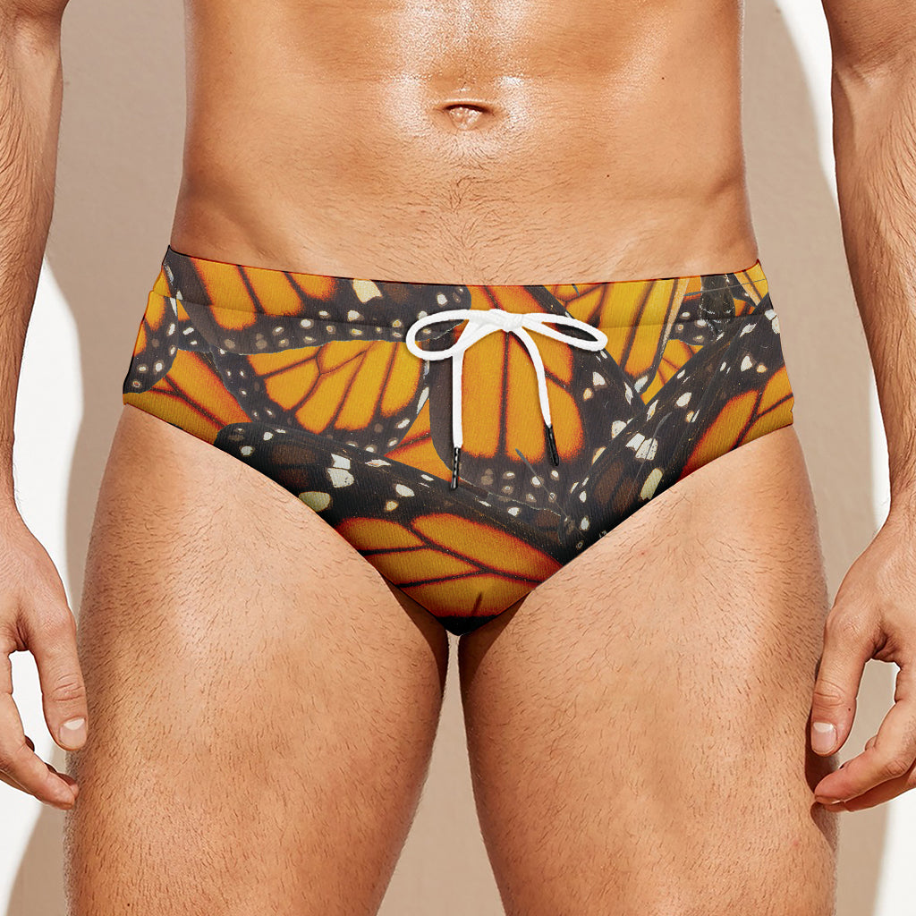 Orange Monarch Butterfly Pattern Print Men's Swim Briefs