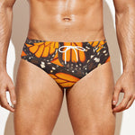 Orange Monarch Butterfly Pattern Print Men's Swim Briefs