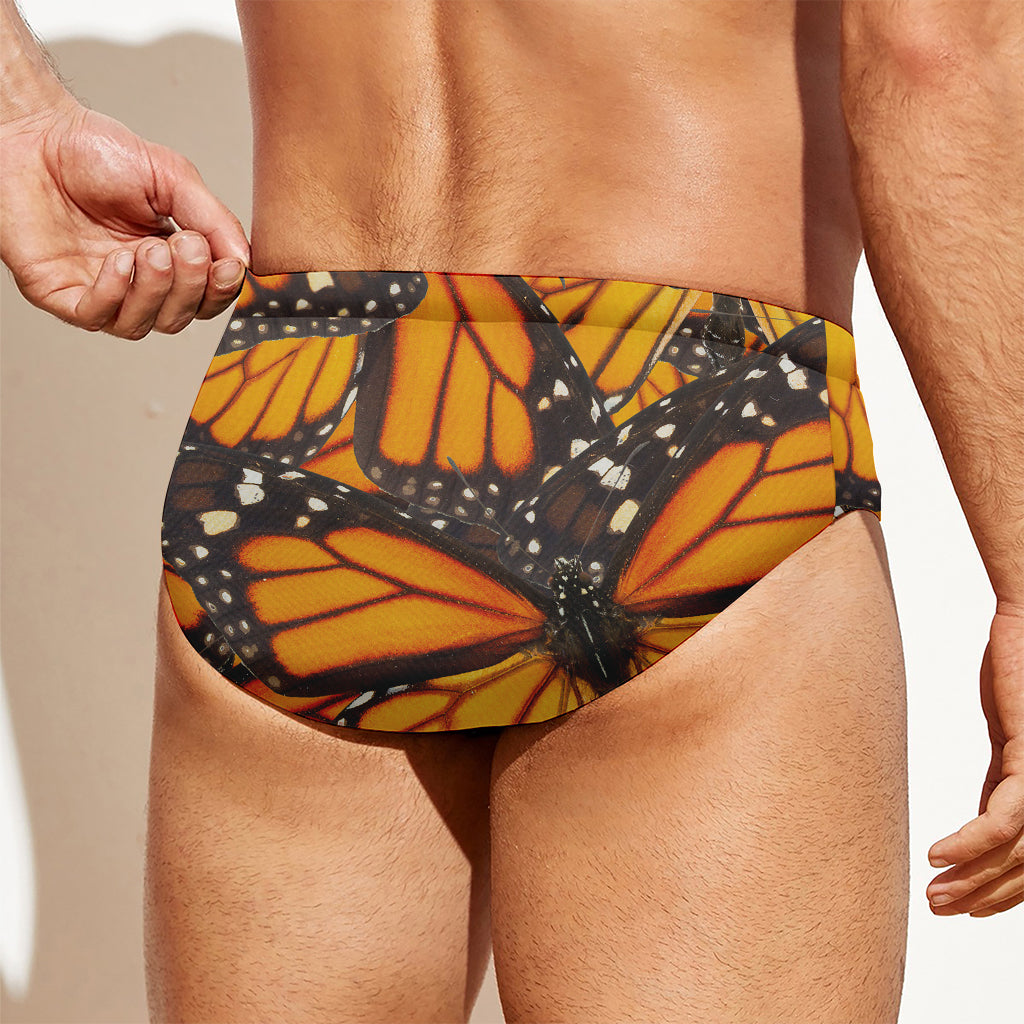 Orange Monarch Butterfly Pattern Print Men's Swim Briefs