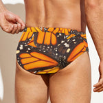 Orange Monarch Butterfly Pattern Print Men's Swim Briefs