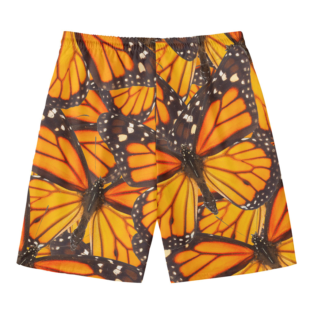 Orange Monarch Butterfly Pattern Print Men's Swim Trunks