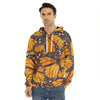 Orange Monarch Butterfly Pattern Print Men's Velvet Pullover Hoodie