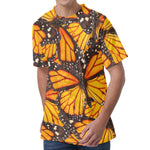 Orange Monarch Butterfly Pattern Print Men's Velvet T-Shirt