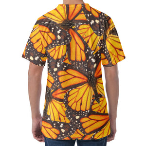 Orange Monarch Butterfly Pattern Print Men's Velvet T-Shirt