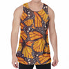 Orange Monarch Butterfly Pattern Print Men's Velvet Tank Top