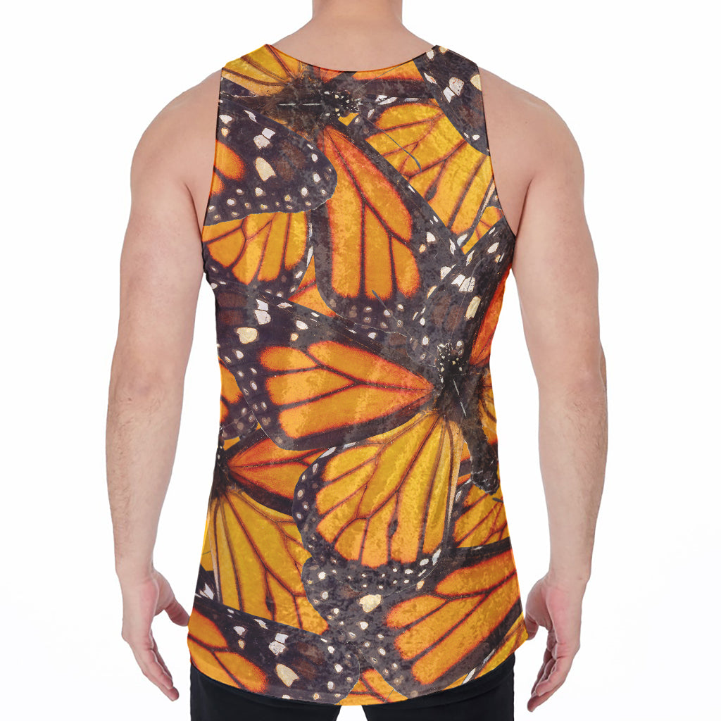 Orange Monarch Butterfly Pattern Print Men's Velvet Tank Top