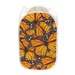 Orange Monarch Butterfly Pattern Print Mesh Laundry Hamper