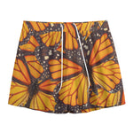 Orange Monarch Butterfly Pattern Print Mesh Shorts