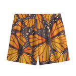 Orange Monarch Butterfly Pattern Print Mesh Shorts