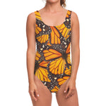 Orange Monarch Butterfly Pattern Print One Piece Swimsuit