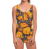 Orange Monarch Butterfly Pattern Print One Piece Swimsuit