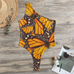 Orange Monarch Butterfly Pattern Print One Shoulder Bodysuit