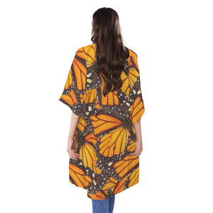 Orange Monarch Butterfly Pattern Print Open Front Beach Cover Up