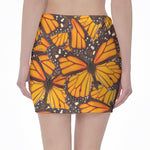 Orange Monarch Butterfly Pattern Print Pencil Mini Skirt
