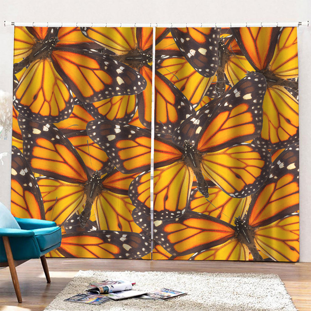 Orange Monarch Butterfly Pattern Print Pencil Pleat Curtains