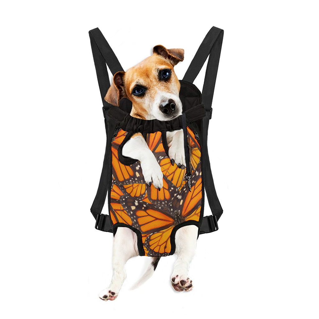 Orange Monarch Butterfly Pattern Print Pet Carrier Backpack