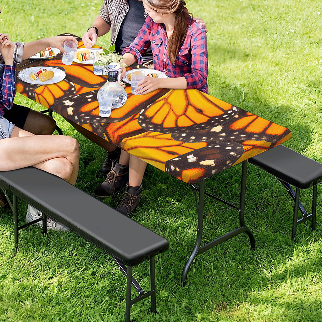 Orange Monarch Butterfly Pattern Print Picnic Table Cover