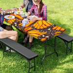 Orange Monarch Butterfly Pattern Print Picnic Table Cover
