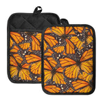 Orange Monarch Butterfly Pattern Print Pot Holders With Pocket