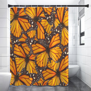 Orange Monarch Butterfly Pattern Print Premium Shower Curtain