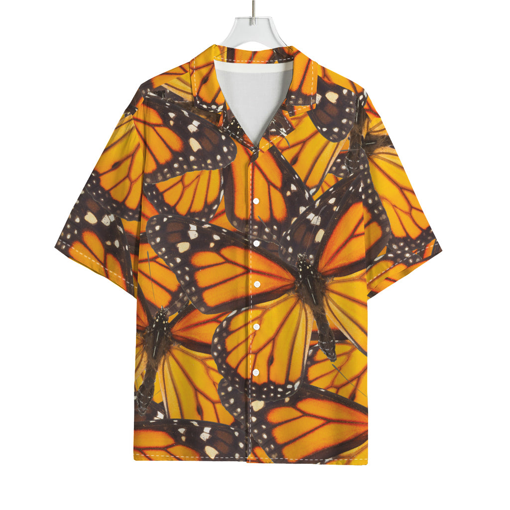 Orange Monarch Butterfly Pattern Print Rayon Hawaiian Shirt