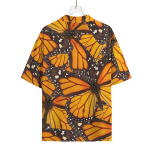 Orange Monarch Butterfly Pattern Print Rayon Hawaiian Shirt