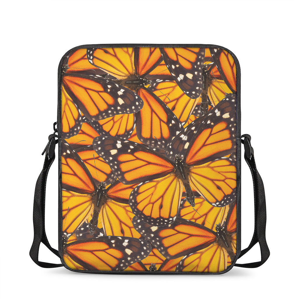 Orange Monarch Butterfly Pattern Print Rectangular Crossbody Bag