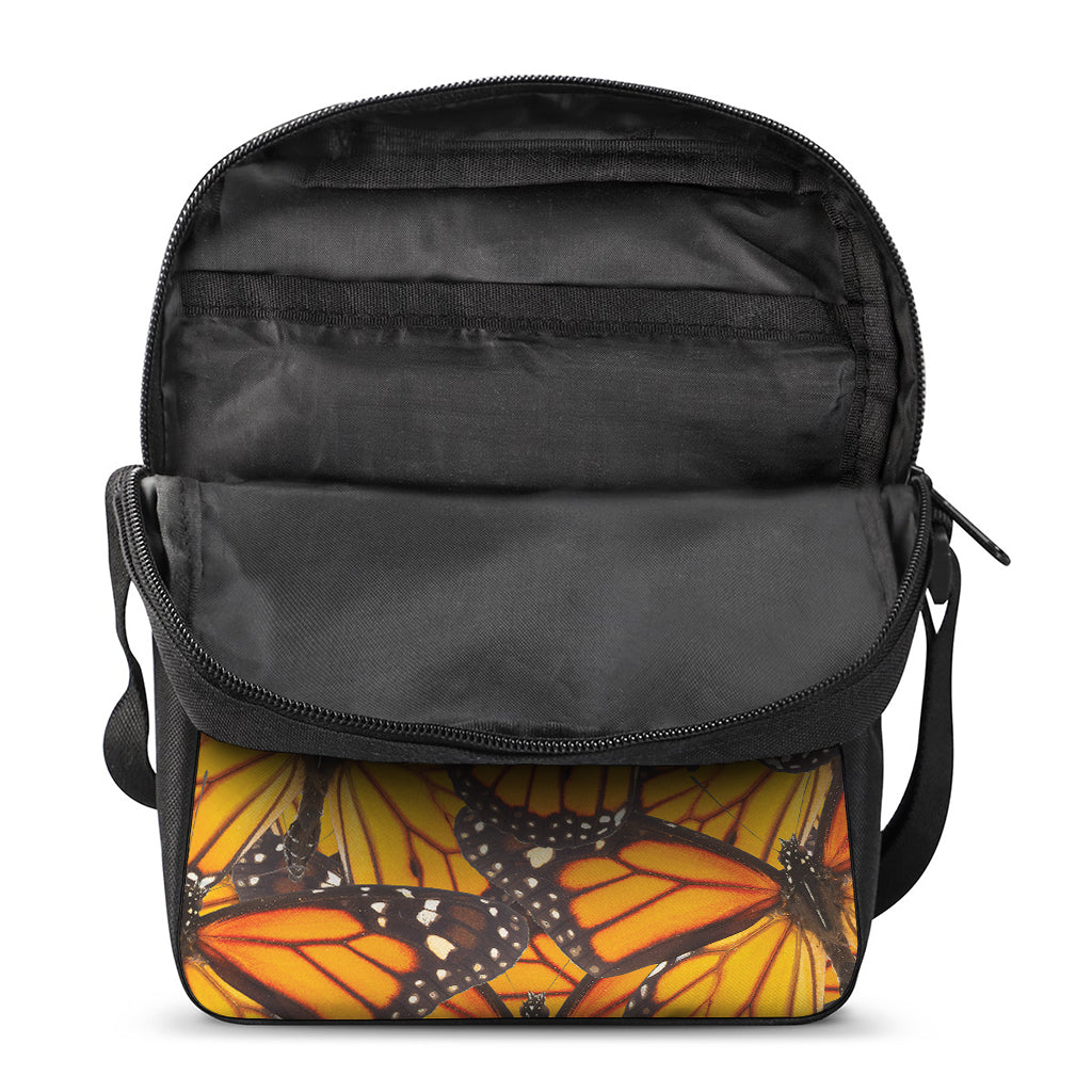 Orange Monarch Butterfly Pattern Print Rectangular Crossbody Bag