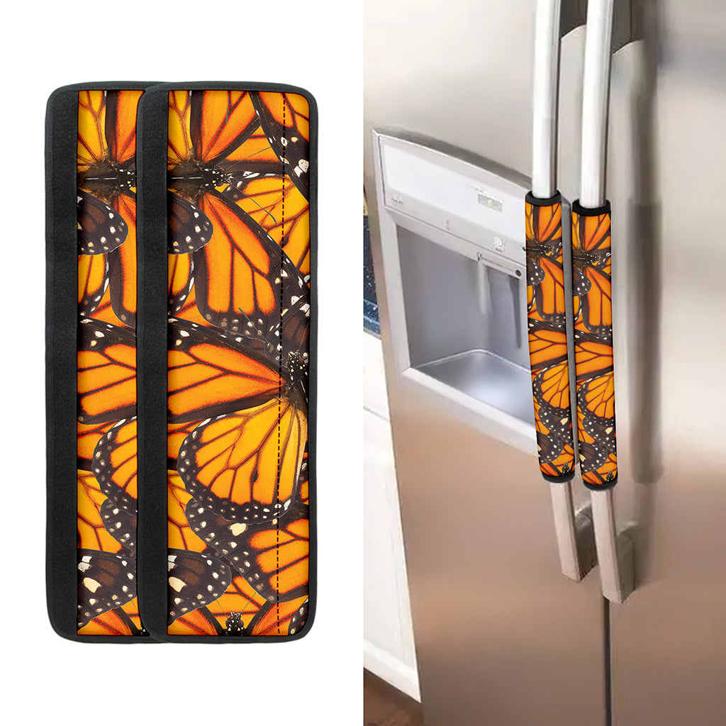 Orange Monarch Butterfly Pattern Print Refrigerator Handle Covers