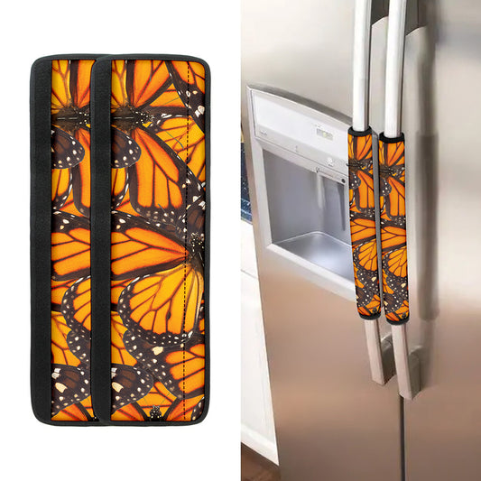 Orange Monarch Butterfly Pattern Print Refrigerator Handle Covers